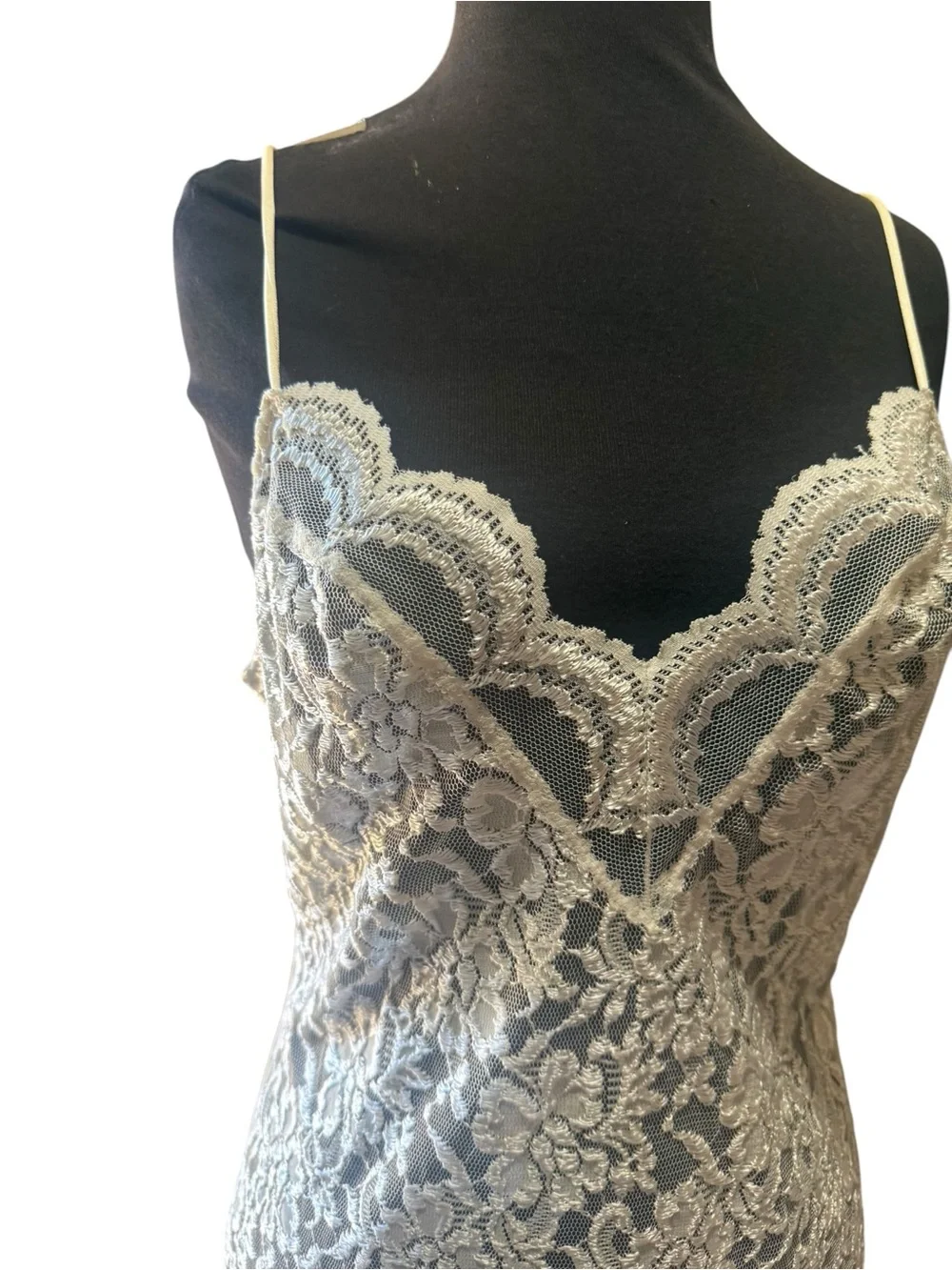 Vintage Ivory Sheer Lace Front Slip Dress Chemise USA Size S Bridal Layering